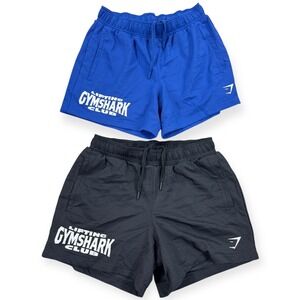 2PCS Gymshark Lifting Club Shorts Men's Medium Royal Blue Black Mesh Athletic